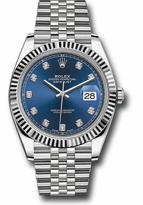   x Steel and White Gold   sor Datejust 41 Watch - Fluted Bezel - Blue Diamond Dial - Jubilee Bracelet - 126334 bldj Datejust watch for sale   x Datejust watch