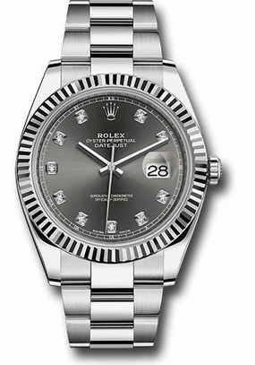   x Steel and White Gold   sor Datejust 41 Watch - Fluted Bezel - Dark Rhodium Diamond Dial - Oyster Bracelet - 126334 dkrdo Datejust watch for sale   x Datejust watch