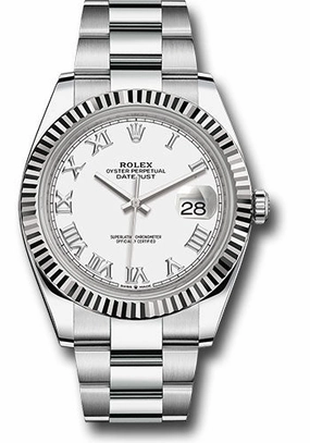   x Steel and White Gold   sor Datejust 41 Watch - Fluted Bezel - White Roman Dial - Oyster Bracelet - 126334 wro Datejust watch for sale   x Datejust watch