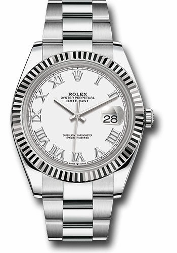   x Steel and White Gold   sor Datejust 41 Watch - Fluted Bezel - White Roman Dial - Oyster Bracelet - 126334 wro Datejust watch for sale   x Datejust watch