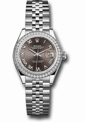   x Steel and White Gold   sor Lady-Datejust 28 Watch - 44 Diamond Bezel - Dark Grey Roman Dial - Jubilee Bracelet - 279384RBR dgrj Datejust watch for sale   x Datejust watch