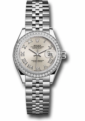   x Steel and White Gold   sor Lady-Datejust 28 Watch - 44 Diamond Bezel - Silver Roman Dial - Jubilee Bracelet - 279384RBR srj Datejust watch for sale   x Datejust watch