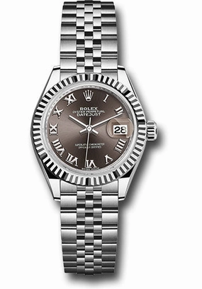   x Steel and White Gold   sor Lady-Datejust 28 Watch - Fluted Bezel - Dark Grey Roman Dial - Jubilee Bracelet - 279174 dgrj Datejust watch for sale   x Datejust watch