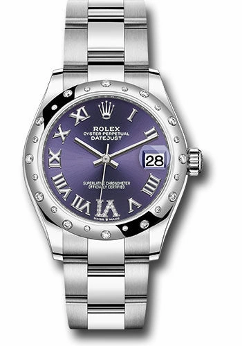   x Steel and White Gold Datejust 31 Watch - Domed 24 Diamond Bezel - Aubergine Roman Diamond 6 Dial - Oyster Bracelet 278344RBR aubdr6o Datejust watch for sale   x Datejust watch