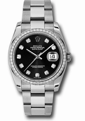   x Steel and White Gold Datejust 36 Watch - 52 Diamond Bezel - Black Diamond Dial - Oyster Bracelet - 116244 bkdo Datejust watch for sale   x Datejust watch