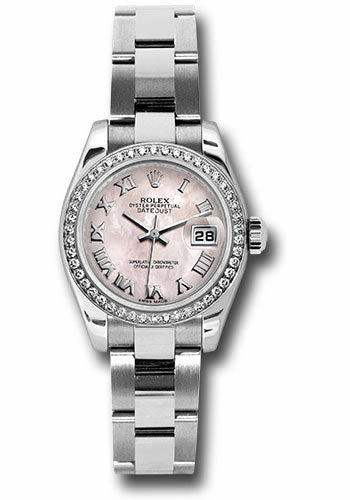   x Steel and White Gold Lady Datejust 26 Watch - 46 Diamond Bezel - Pink Mother-Of-Pearl Roman Dial - Oyster Bracelet - 179384 pmro Datejust watch for sale   x Datejust watch