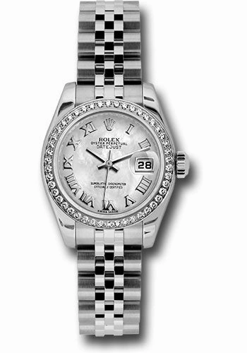   x Steel and White Gold Lady Datejust 26 Watch - 46 Diamond Bezel - White Mother-Of-Pearl Roman Dial - Jubilee Bracelet - 179384 mrj Datejust watch for sale   x Datejust watch