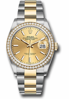   x Steel and Yellow Gold   sor Datejust 36 Watch - Diamond Bezel - Champagne Index Dial - Oyster Bracelet - 126283RBR chio Datejust watch for sale   x Datejust watch