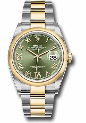   x Steel and Yellow Gold   sor Datejust 36 Watch - Domed Bezel - Olive Green Roman Dial - Oyster Bracelet - 126203 ogdr69o Datejust watch for sale   x Datejust watch