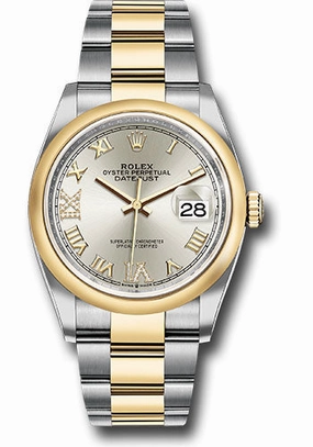   x Steel and Yellow Gold   sor Datejust 36 Watch - Domed Bezel - Silver Roman Dial - Oyster Bracelet - 126203 sdr69o Datejust watch for sale   x Datejust watch