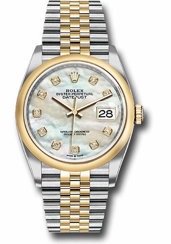   x Steel and Yellow Gold   sor Datejust 36 Watch - Domed Bezel - White Mother-Of-Pearl Diamond Dial - Jubilee Bracelet - 126203 mdj Datejust watch for sale   x Datejust watch