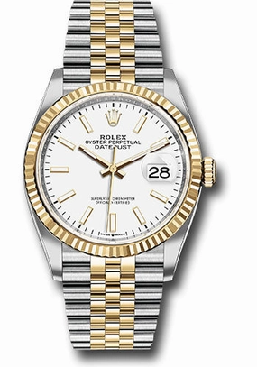   x Steel and Yellow Gold   sor Datejust 36 Watch - Fluted Bezel - White Index Dial - Jubilee Bracelet - 126233 wij Datejust watch for sale   x Datejust watch