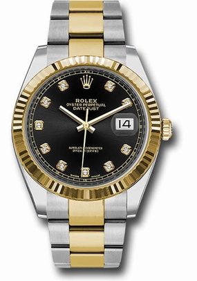   x Steel and Yellow Gold   sor Datejust 41 Watch - Fluted Bezel - Black Diamond Dial - Oyster Bracelet - 126333 bkdo Datejust watch for sale   x Datejust watch