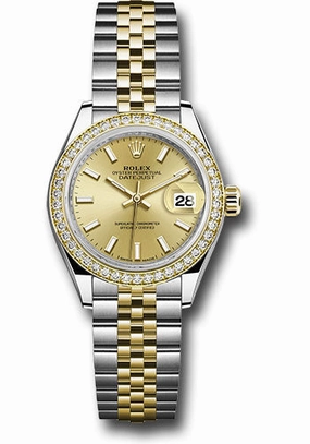   x Steel and Yellow Gold   sor Lady-Datejust 28 Watch - Diamond Bezel - Champagne Index Dial - Jubilee Bracelet - 279383RBR chij Datejust watch for sale   x Datejust watch