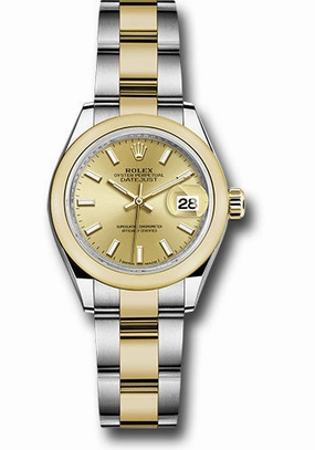   x Steel and Yellow Gold   sor Lady-Datejust 28 Watch - Domed Bezel - Champagne Index Dial - Oyster Bracelet - 279163 chio Datejust watch for sale   x Datejust watch