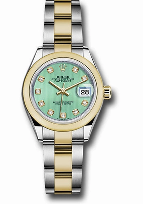   x Steel and Yellow Gold   sor Lady-Datejust 28 Watch - Domed Bezel - Mint Green Diamond Dial - Oyster Bracelet - 279163 mgdo Datejust watch for sale   x Datejust watch