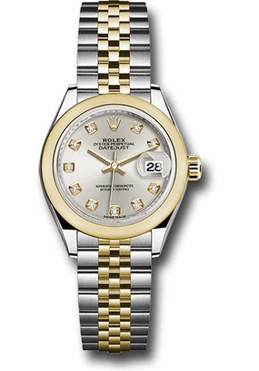   x Steel and Yellow Gold   sor Lady-Datejust 28 Watch - Domed Bezel - Silver Diamond Dial - Jubilee Bracelet - 279163 sdj Datejust watch for sale   x Datejust watch