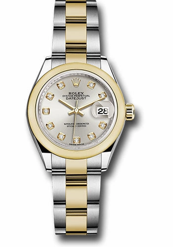   x Steel and Yellow Gold   sor Lady-Datejust 28 Watch - Domed Bezel - Silver Diamond Dial - Oyster Bracelet - 279163 sdo Datejust watch for sale   x Datejust watch