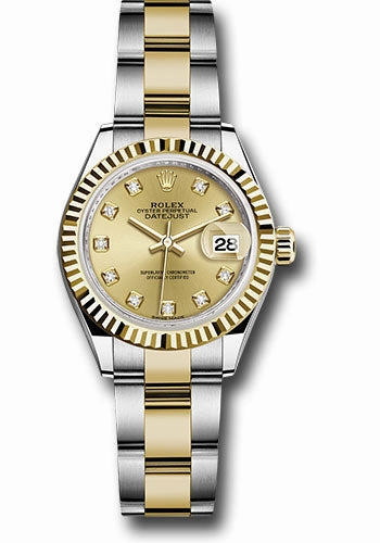   x Steel and Yellow Gold   sor Lady-Datejust 28 Watch - Fluted Bezel - Champagne Diamond Dial - Oyster Bracelet - 279173 chdo Datejust watch for sale   x Datejust watch