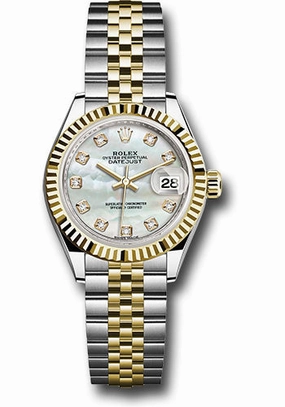   x Steel and Yellow Gold   sor Lady-Datejust 28 Watch - Fluted Bezel - White Mother-Of-Pearl Diamond Dial - Jubilee Bracelet - 279173 mdj Datejust watch for sale   x Datejust watch