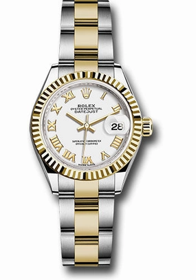  x Steel and Yellow Gold   sor Lady-Datejust 28 Watch - Fluted Bezel - White Roman Dial - Oyster Bracelet - 279173 wro Datejust watch for sale   x Datejust watch