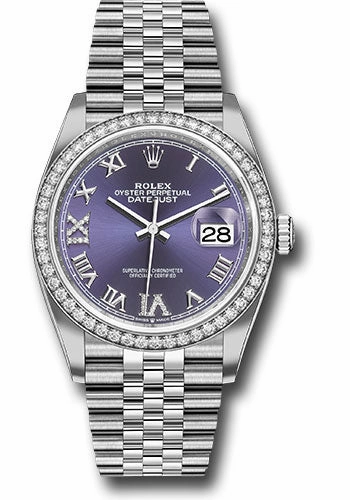   x Steel Datejust 36 Watch - Diamond Bezel - Aubergine Purple Diamond Roman VI and IX Dial - Jubilee Bracelet - 126284RBR audr69j Datejust watch for sale   x Datejust watch