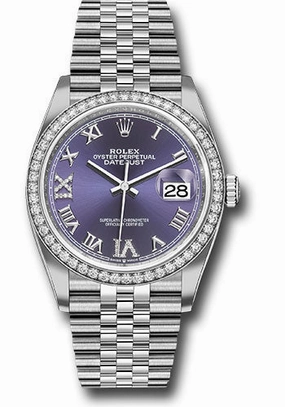   x Steel Datejust 36 Watch - Diamond Bezel - Aubergine Purple Diamond Roman VI and IX Dial - Jubilee Bracelet - 126284RBR audr69j Datejust watch for sale   x Datejust watch