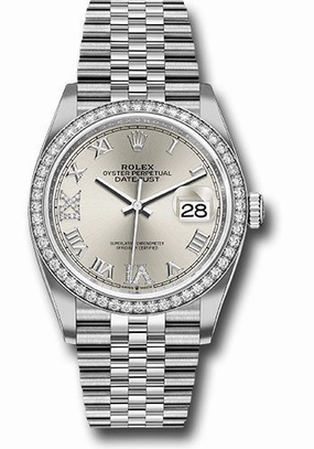   x Steel Datejust 36 Watch - Diamond Bezel - Silver Diamond Roman VI and IX Dial - Jubilee Bracelet - 126284RBR sdr69j Datejust watch for sale   x Datejust watch