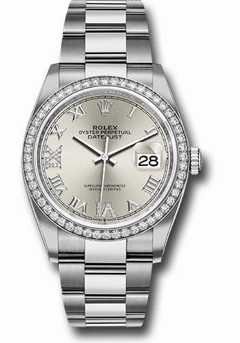   x Steel Datejust 36 Watch - Diamond Bezel - Silver Diamond Roman VI and IX Dial - Oyster Bracelet - 126284RBR sdr69o Datejust watch for sale   x Datejust watch