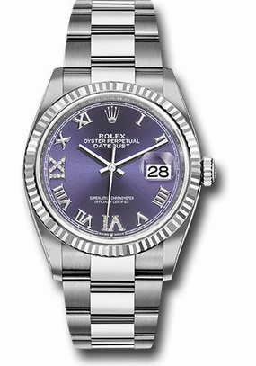   x Steel Datejust 36 Watch - Fluted Bezel - Aubergine Purple Diamond Roman VI and IX Dial - Oyster Bracelet - 126234 audr69o Datejust watch for sale   x Datejust watch