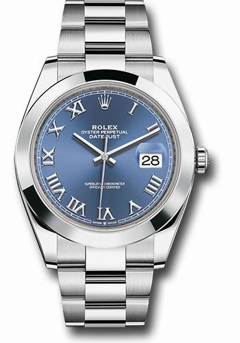   x Steel Datejust 41 Watch - Smooth Bezel - Blue Roman Dial - Oyster Bracelet - 126300 blro Datejust watch for sale   x Datejust watch