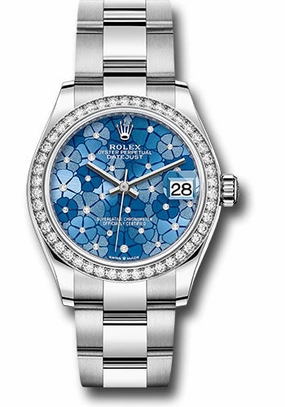   x White   sor Datejust 31 Watch - Diamond Bezel - Azzurro Blue Floral Motif Diamond Dial - Oyster Bracelet 278384rbr azflomdo Datejust watch for sale   x Datejust watch