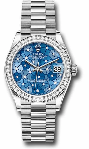   x White Gold Datejust 31 Watch - Diamond Bezel - Azzurro Blue Floral Motif Diamond Dial - President Bracelet 278289rbr azflomdp Datejust watch for sale   x Datejust watch