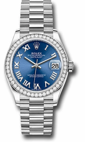   x White Gold Datejust 31 Watch - Diamond Bezel - Bright Blue Roman Dial - President Bracelet 278289rbr blrp Datejust watch for sale   x Datejust watch