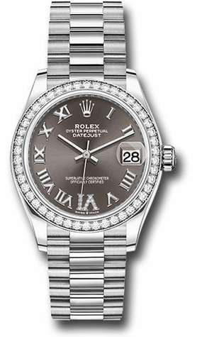   x White Gold Datejust 31 Watch - Diamond Bezel - Dark Grey Diamond Roman Dial - President Bracelet 278289rbr dkgdr6p Datejust watch for sale   x Datejust watch
