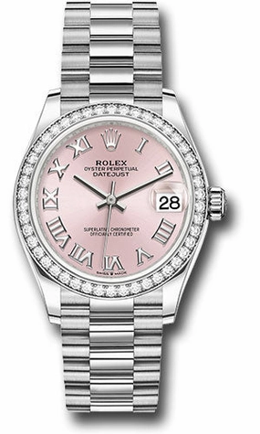  x White Gold Datejust 31 Watch - Diamond Bezel - Pink Roman Dial - President Bracelet 278289rbr prp Datejust watch for sale   x Datejust watch