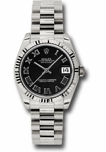   x White Gold Datejust 31 Watch - Fluted Bezel - Black Roman Dial - President Bracelet 178279 bkrp Datejust watch for sale   x Datejust watch