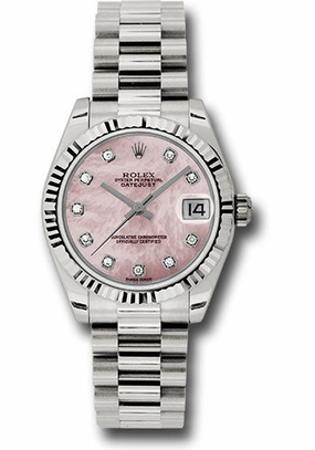   x White Gold Datejust 31 Watch - Fluted Bezel - Pink Mother-Of-Pearl Diamond Dial - President Bracelet 178279 pmdp Datejust watch for sale   x Datejust watch