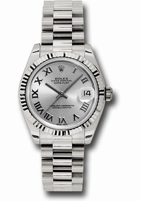   x White Gold Datejust 31 Watch - Fluted Bezel - Rhodium Roman Dial - President Bracelet 178279 rrp Datejust watch for sale   x Datejust watch
