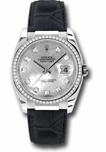   x White Gold Datejust 36 Watch - 60 Diamond Bezel - Mother-Of-Pearl Diamond Dial - Leather - 116189 md Datejust watch for sale   x Datejust watch