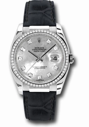   x White Gold Datejust 36 Watch - 60 Diamond Bezel - Mother-Of-Pearl Diamond Dial - Leather - 116189 md Datejust watch for sale   x Datejust watch