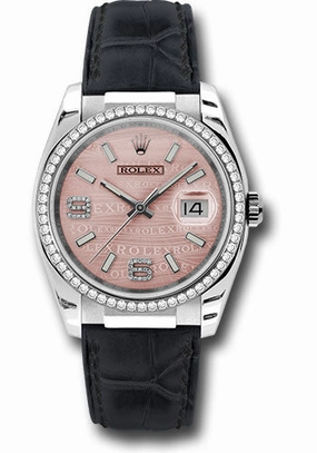   x White Gold Datejust 36 Watch - 60 Diamond Bezel - Pink Wave Diamond 6 And 9 Arabic Dial - Leather - 116189 pwdal Datejust watch for sale   x Datejust watch