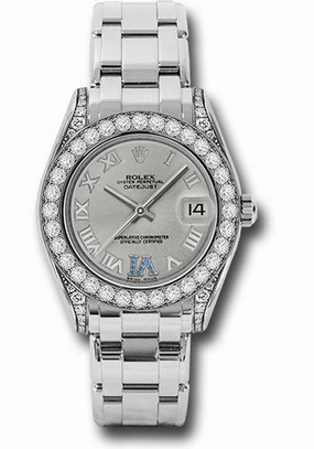   x White Gold Datejust Pearlmaster 34 Watch - 34 Diamond Bezel - Silver Roman Dial - 81159 ssr Datejust watch for sale   x Datejust watch