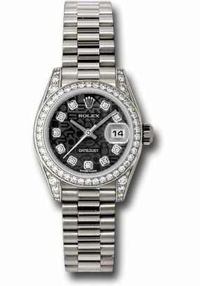   x White Gold Lady-Datejust 26 Watch - 42 Diamond Bezel - Black Jubilee Diamond Dial - President Bracelet - 179159 bkjdp Datejust watch for sale   x Datejust watch
