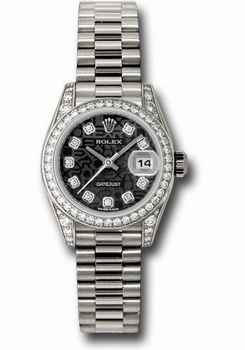   x White Gold Lady-Datejust 26 Watch - 42 Diamond Bezel - Black Jubilee Diamond Dial - President Bracelet - 179159 bkjdp Datejust watch for sale   x Datejust watch
