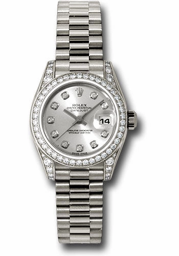   x White Gold Lady-Datejust 26 Watch - 42 Diamond Bezel - Silver Diamond Dial - President Bracelet - 179159 sdp Datejust watch for sale   x Datejust watch