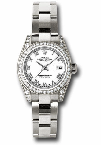   x White Gold Lady-Datejust 26 Watch - 42 Diamond Bezel - White Roman Dial - Oyster Bracelet - 179159 wro Datejust watch for sale   x Datejust watch