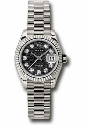   x White Gold Lady-Datejust 26 Watch - Fluted Bezel - Black Jubilee Diamond Dial - President Bracelet - 179179 bkjdp Datejust watch for sale   x Datejust watch