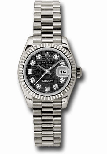   x White Gold Lady-Datejust 26 Watch - Fluted Bezel - Black Jubilee Diamond Dial - President Bracelet - 179179 bkjdp Datejust watch for sale   x Datejust watch