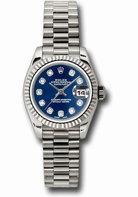   x White Gold Lady-Datejust 26 Watch - Fluted Bezel - Blue Diamond Dial - President Bracelet - 179179 bdp Datejust watch for sale   x Datejust watch